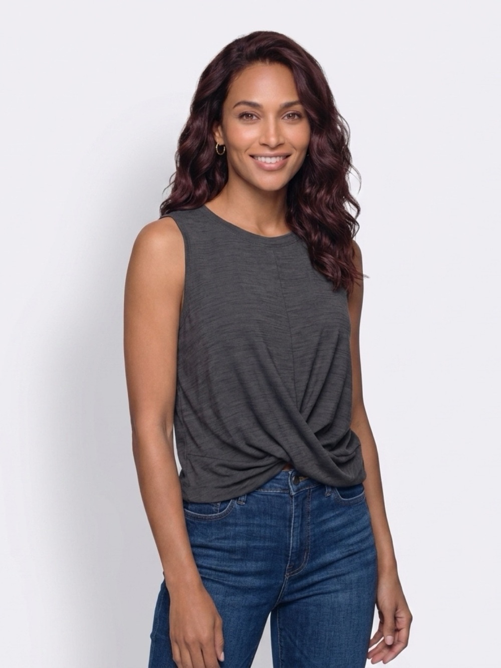 Old Navy Active Charcoal Twist-Front Sleeveless Breath On Tank Medium